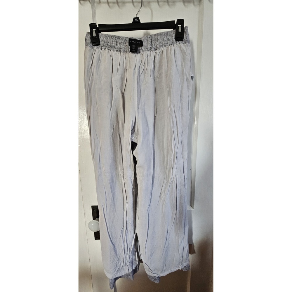 TAHARI women white 100% LINEN rayon Lining wide leg pants Small‎ pullon Small - Picture 8 of 11